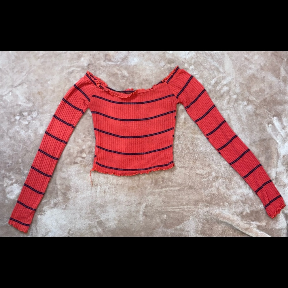 Red Striped Off The Shoulder Top